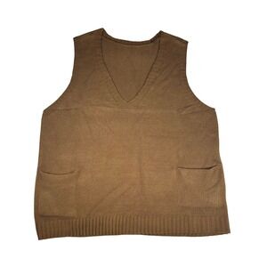 Unbranded Brown V-Neck Knit Sweater Vest with Pockets Size L Mens Sleeveless